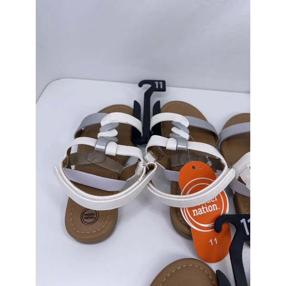 Wonder Nation Girls Braid Sandals Size 11 Color White /Silver New With Tag